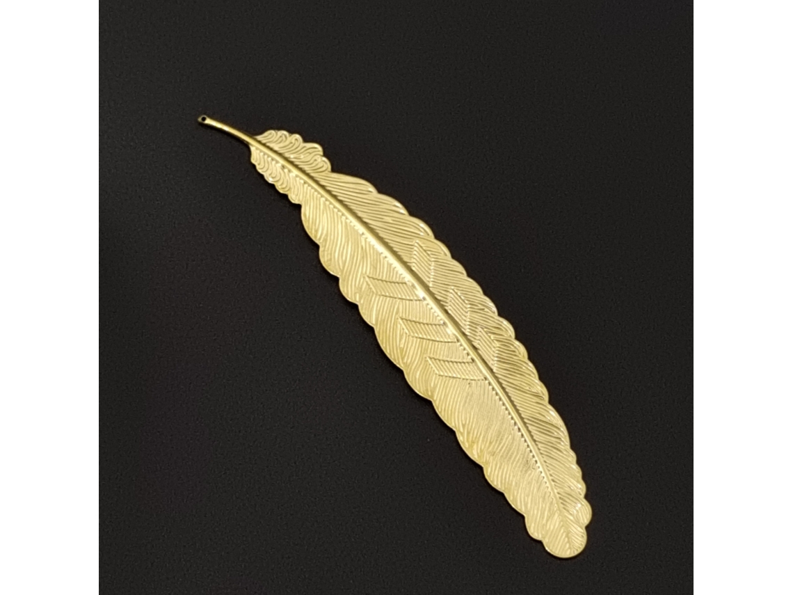 Marcador Livro Com Pena - Marcador Metálico - Acessório Leitura - Metal - Dourado - 11,4x2,3 Cm