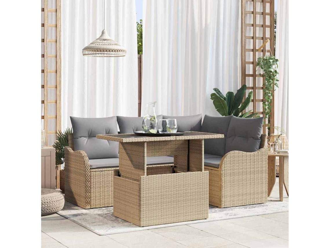 Vidaxl Conjunto De Sofá De Jardim 5 Pcs Bege Rattan De Polipropileno