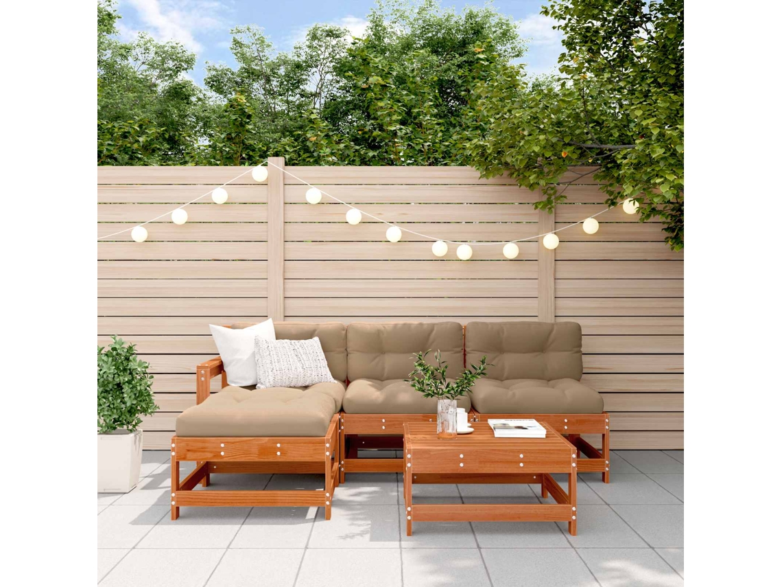 Vidaxl Conjunto de Lounge de Jardim 5 Pcs Pinho Castanho Cera