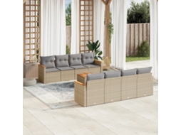 Vidaxl 9 Pcs Conj. Sofás Jardim C/ Almofadões Vime Pe Bege Misturado