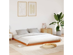 Estrutura De Cama 200x200 Cm Pinho Maciço Castanho Cera