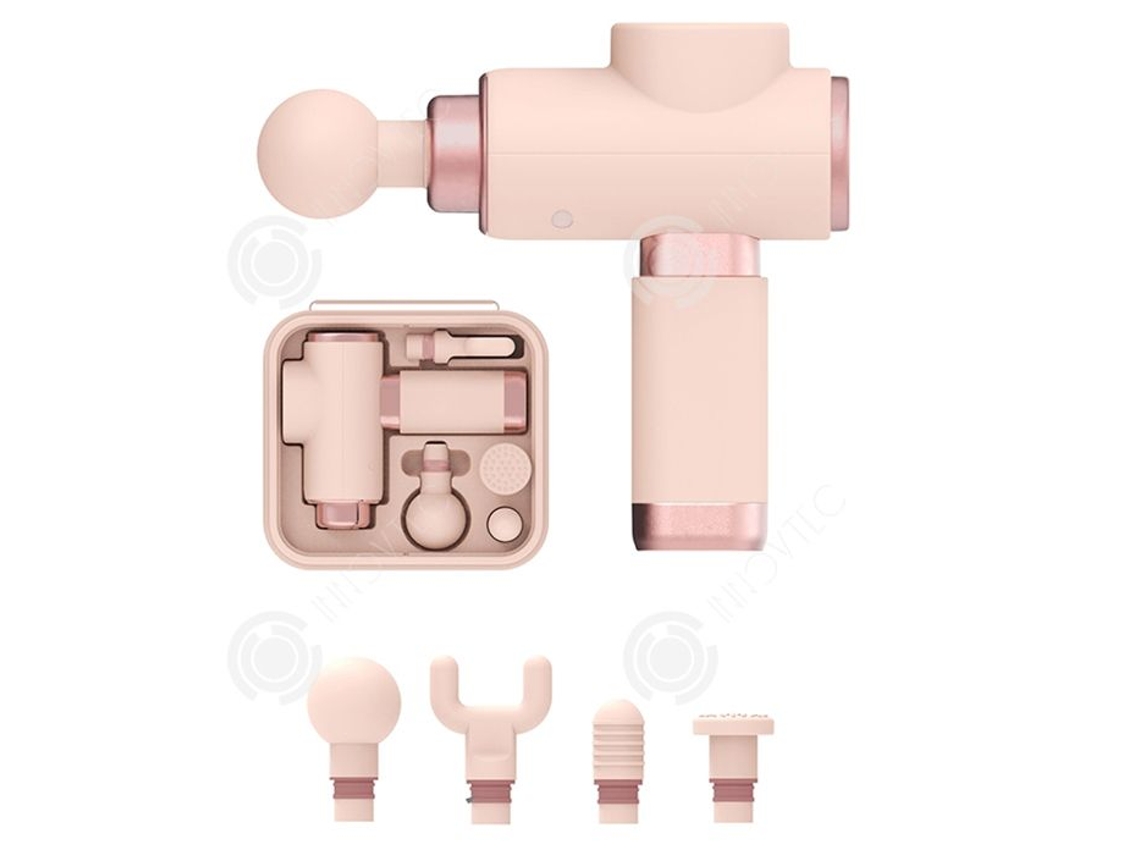 Inn Massagem Muscular 5 Velocidades 2000mah Com 4 Cabeçotes De Massagem Relaxante Profunda Em Todas As Direções Amplitude De 6 Mm Rosa Innovtec