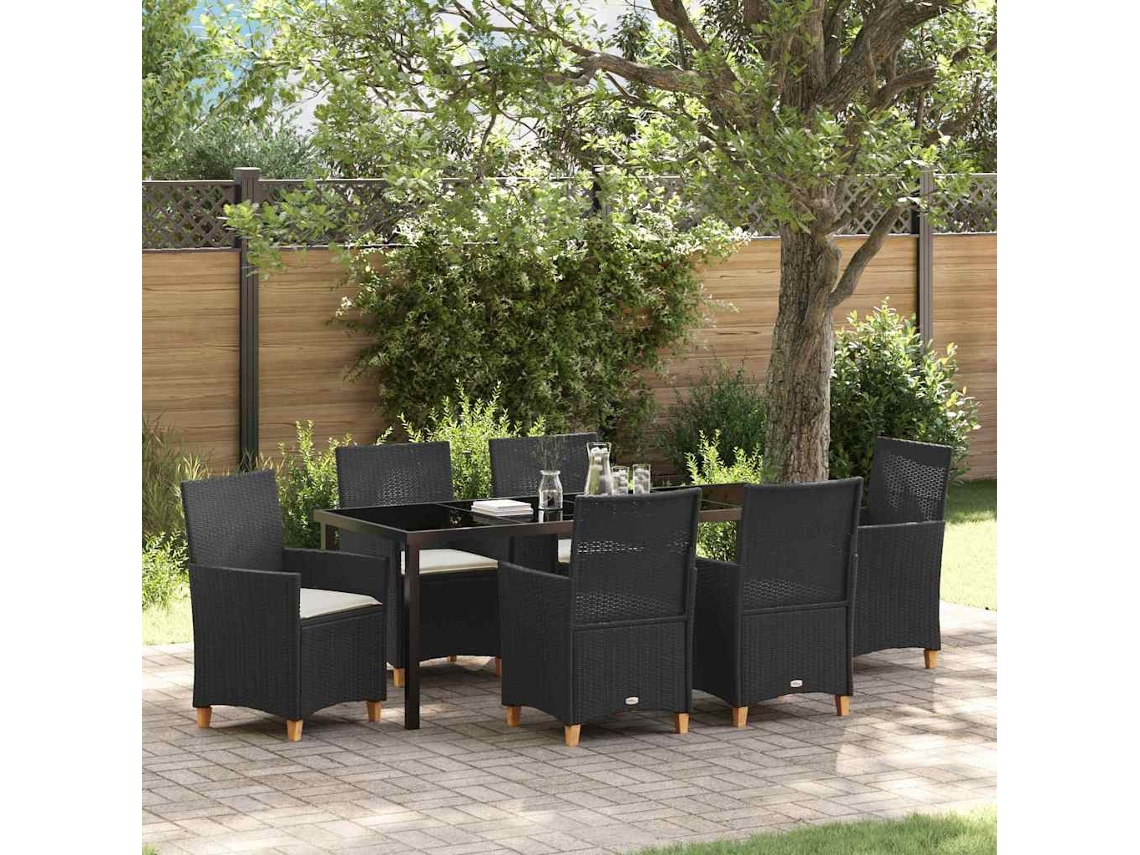 Vidaxl Conjunto de Jantar para Jardim 7 Pcs Preto Vime Pe