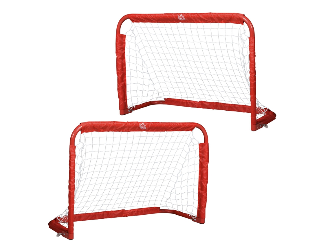 Conjunto De 2 Mini Gols Dobráveis De Futebol Em Aço Q195 E Tetrolon Vermelho 90x36x60 Cm Para Jardim E Playground Hvorstur