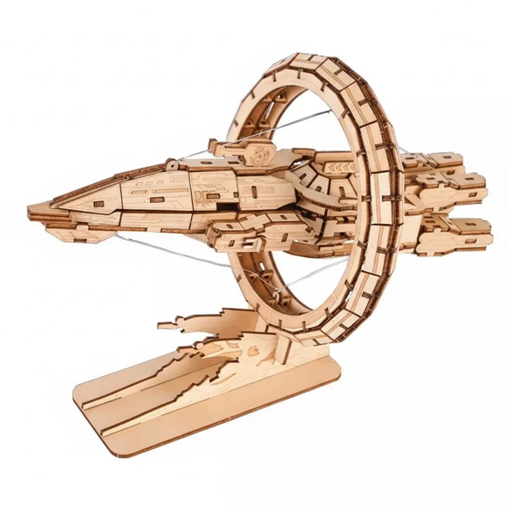 Quebra cabeça 3d de Madeira com Modelo de Navio de Guerra Futurista, Faça Você Mesmo para Sua Criatividade. MDUG