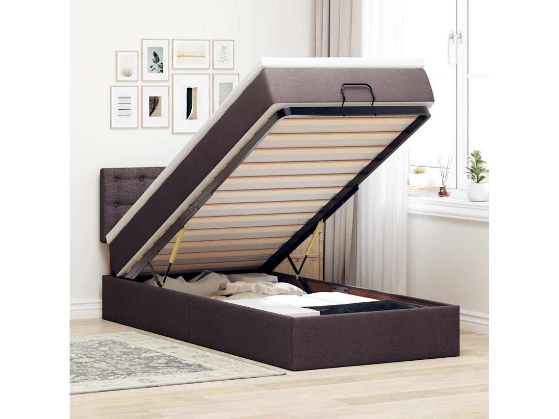 Vidaxl Cama Otomana Com Colchão Leds 90x200cm Tecido Castanho Escuro