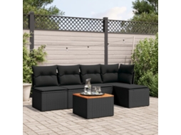 Vidaxl 6 Pcs Conjunto Sofás De Jardim C/ Almofadões Vime Pe Preto