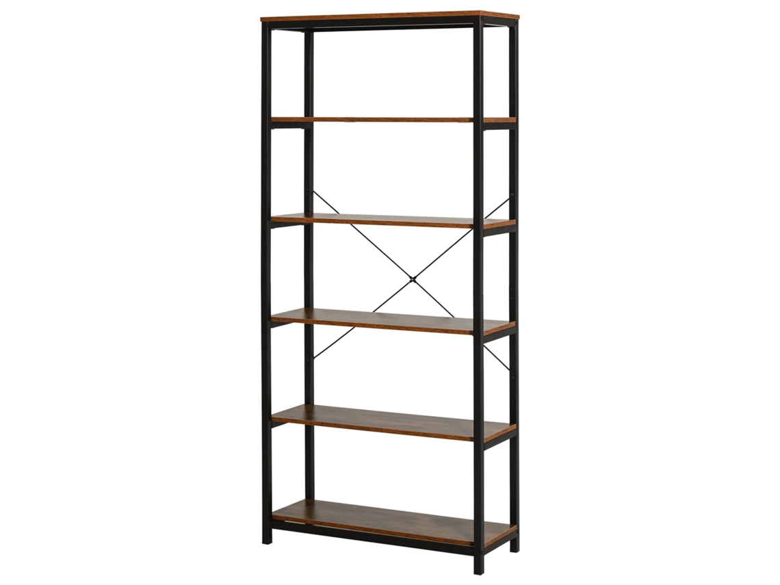 Estantes Industriais com 6 Prateleiras Abertas, para Livros e Armazenamento, 80x30x180cm Castanho Rústico S/MARCA