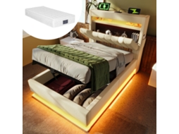Cama Solteiro 90x200cm Bege Linho Estojo Usb Tipo-c Led Matriz
