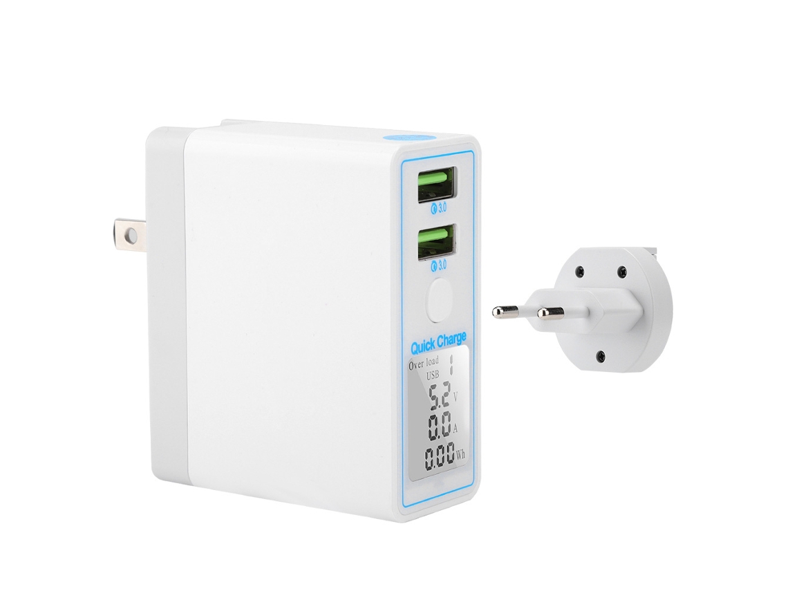 Cargador Usb Doble Branco Qc3.0 Com Tela Lcd Para Telefone