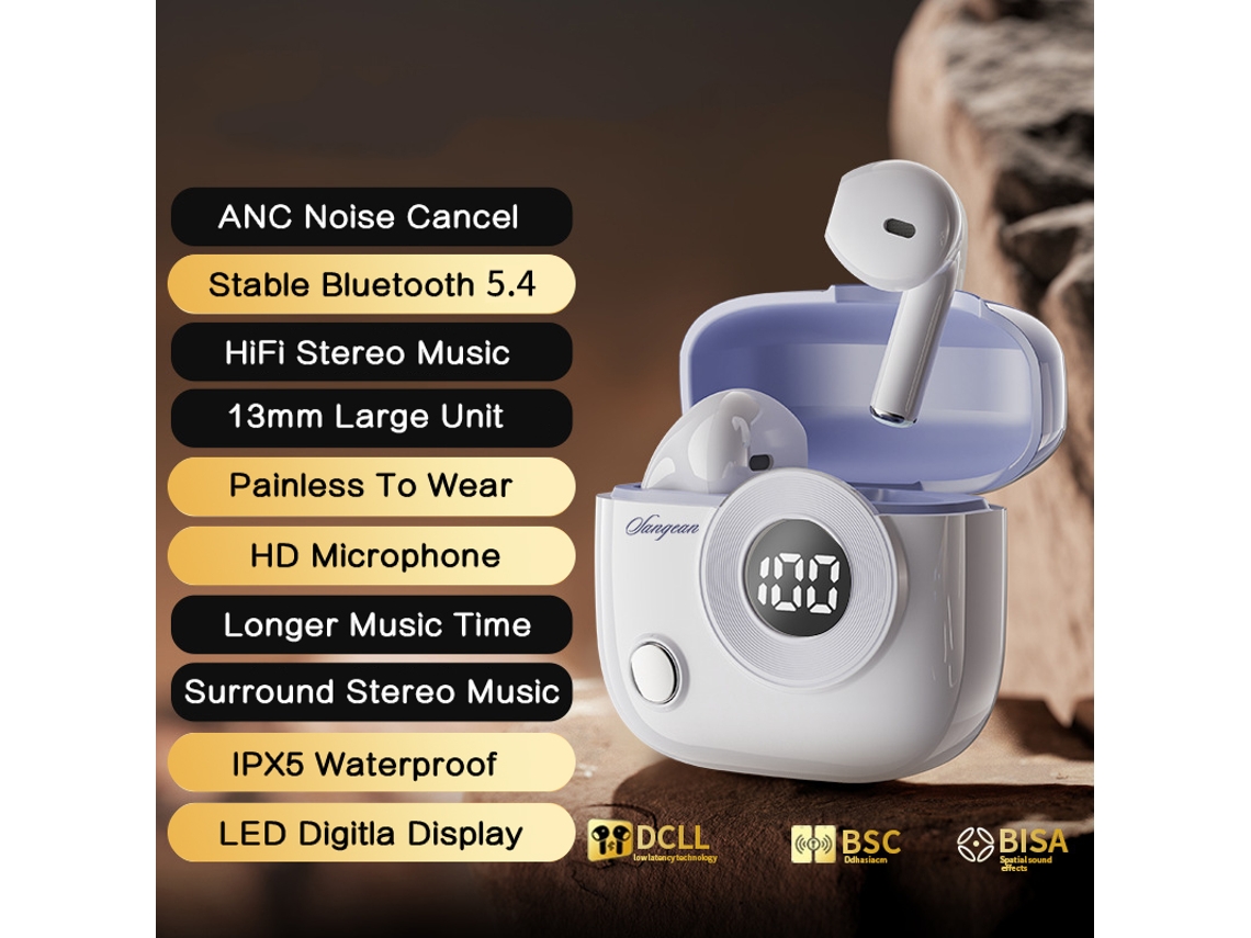 Fones de Ouvido Sem Fio com Bluetooth, Áudio e Microfone Integrados e Visor de Led. MDUG (roxo)