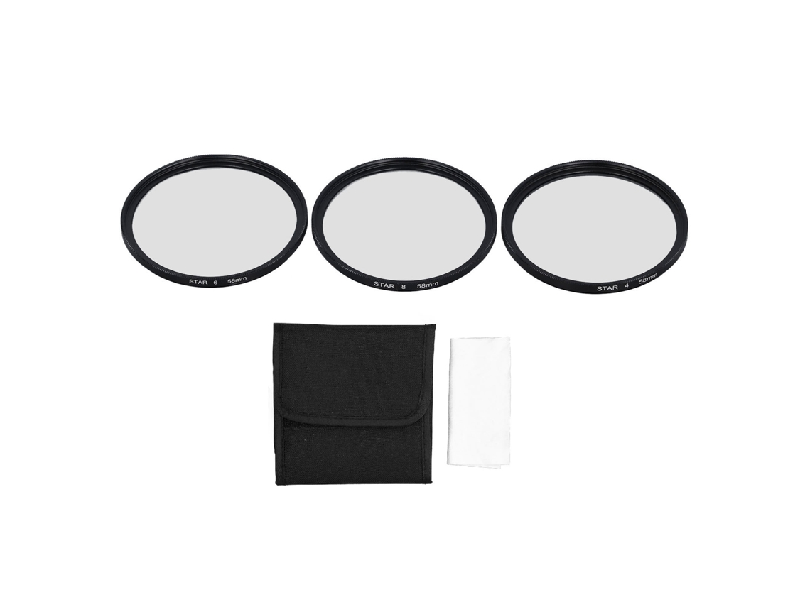 Conjunto de 3 filtros de estrela de 58 mm em vidro óptico com 4, 6 e 8 pontos, estilo starburst, para efeitos especiais, acessórios para câmeras micro SLR. LAXISCREED