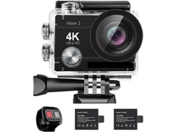 Câmera de Ação À Prova D'água 4k de 16mp para Vlogs com 3 Vision, Câmera Subaquática para Esportes, Wi fi, Lente Grande Angular de 170° e Kit. SFUSHOS