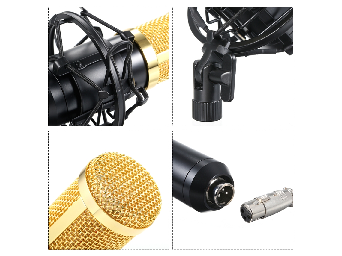 Microfone Condensador Mali BM800 Profissional Kit Estúdio com Braço Ajustável e Filtro Pop