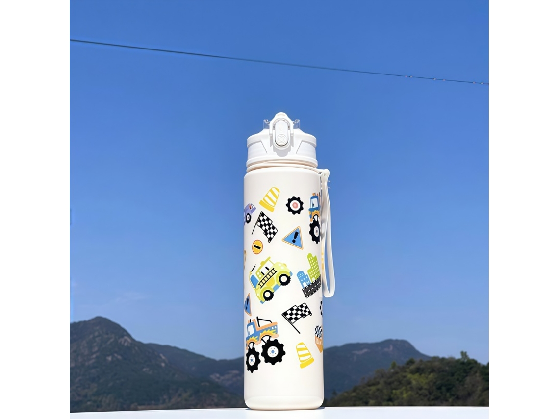 Garrafa de Água Infantil, Capacidade de 750ml, Feita de Plástico Ecológico. MDUG (carro Branco)