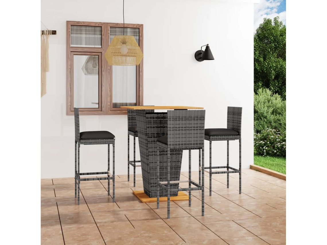Pcs Conjunto De Bar P/ Jardim C/ Almofadões Vime Pe Cinza Dkd Home Decor