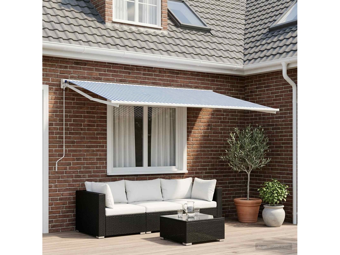 Vidaxl Tecido De Substituição Para Toldo Azul E Branco 500 × 350 Cm
