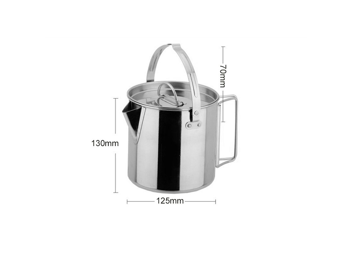 Chaleira de Aço Inox Portátil Camping 1.2l