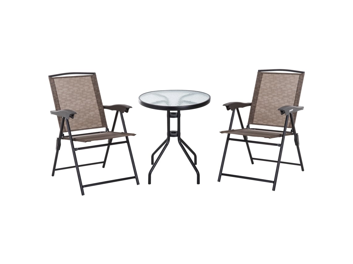 Conjunto Móveis de Jardim Aço e Textilene Cor Marrom 82.5x54x90 cm Outsunny