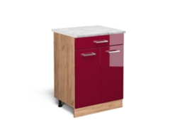 Móveis de cozinha R-Line, mármore PT 60cm, vermelho Borgonha alto brilho, carvalho dourado, VICCO
