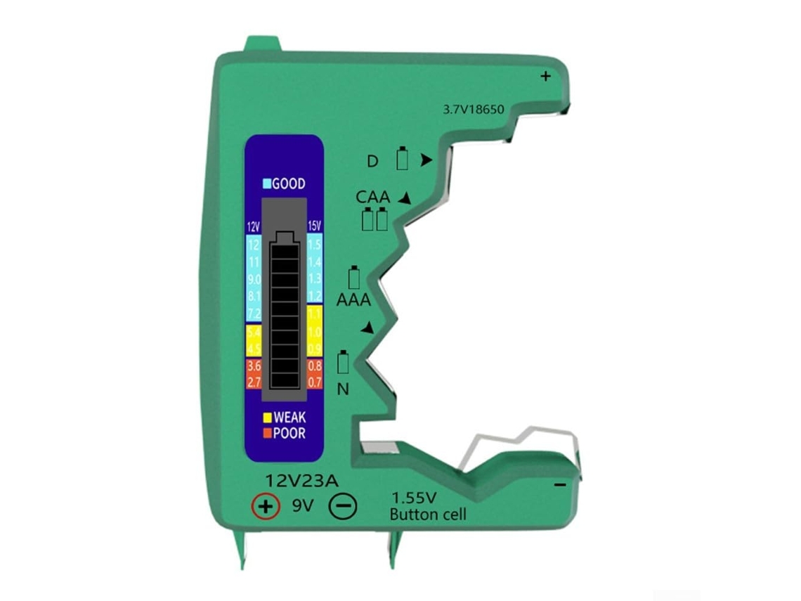 Testador Digital De Ecrã Lcd Para Pilhas Aa, Aaa, Cdn E 9v Com Display Lcd