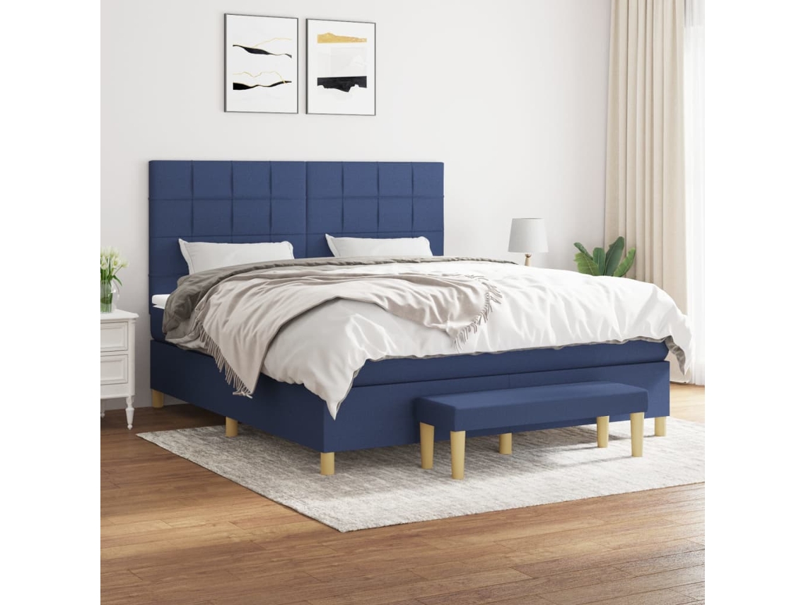 Vidaxl Cama Com Molas/colchão 180x200 Cm Tecido Azul