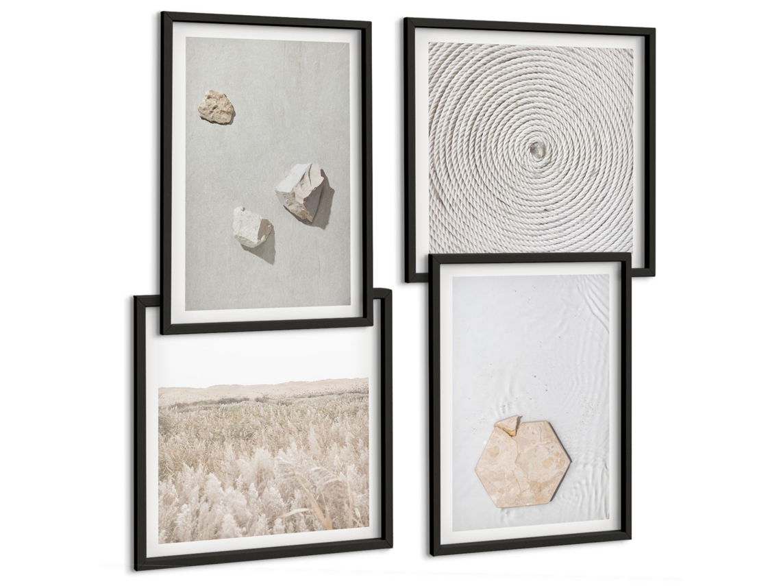 Composição De Quadros Texturas Claras De Areia Boho Espelharte (4 Peças)