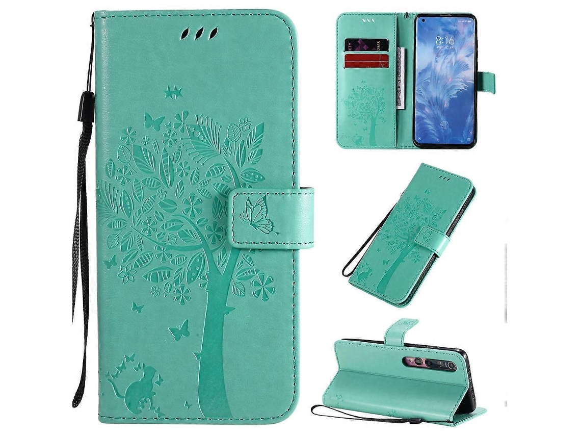 Capa De Couro Pu Com Estampa Horizontal De Árvore E Gato, Suporte, Compartimentos Para Cartões, Carteira E Cordão Para Xiaomi Mi 10 5g / Mi 10 Pro 5g.