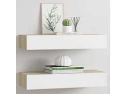 Vidaxl Prateleiras De Parede Para Gavetas 2 Peças Carvalho E Branco 60x23,5x10cm Mdf