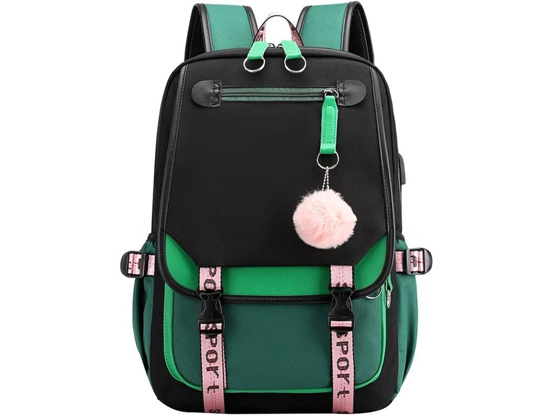 2026-mochila Escolar Para Adolescentes Com Porta Usb, Mochila Resistente À Água Para Alunos Do Ensino Médio (preto Verde)