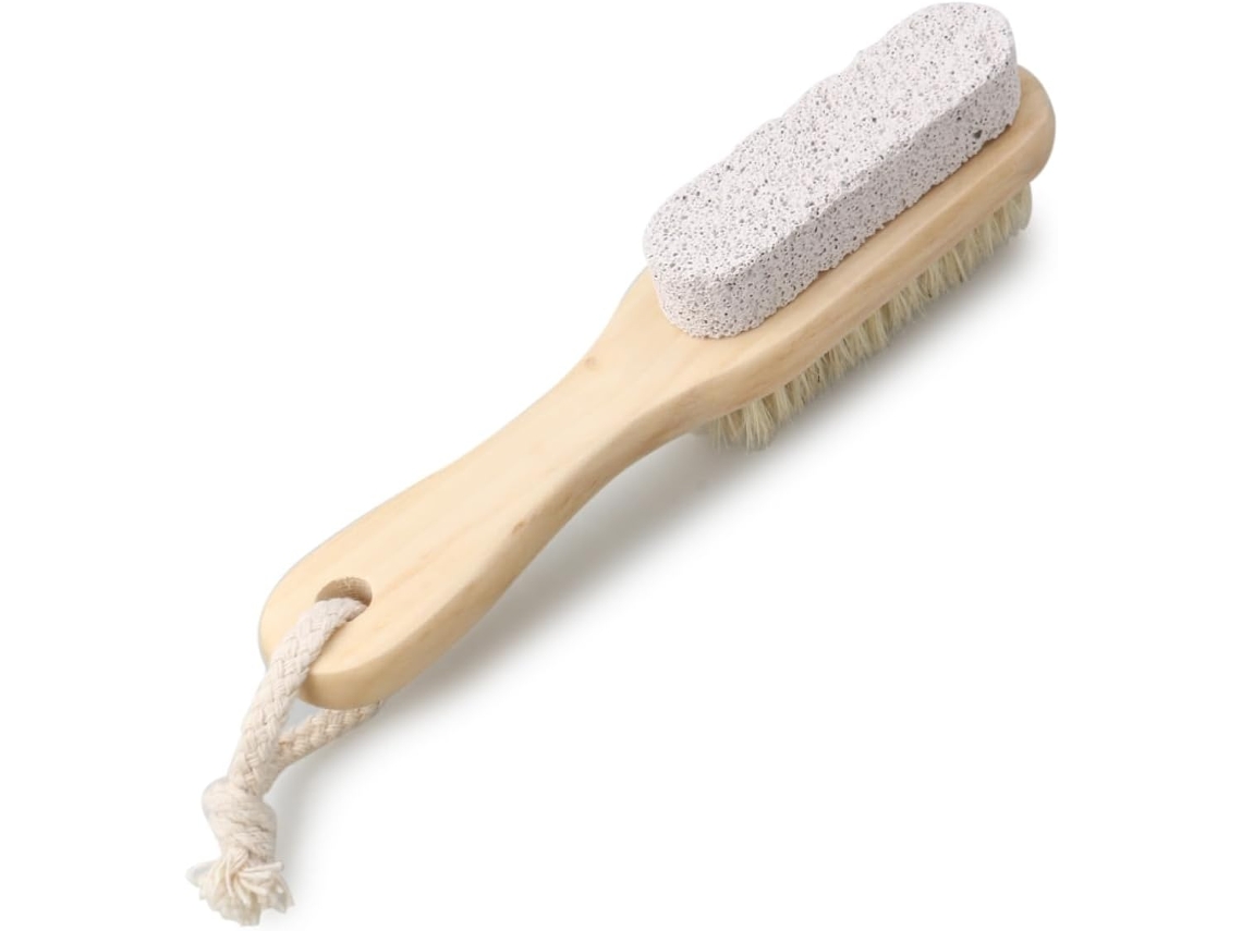 Escova Esfoliante De Madeira Natural Com Cerdas Javali E Pedra Para Banho, Que Remove Calosidades E Pele Morta
