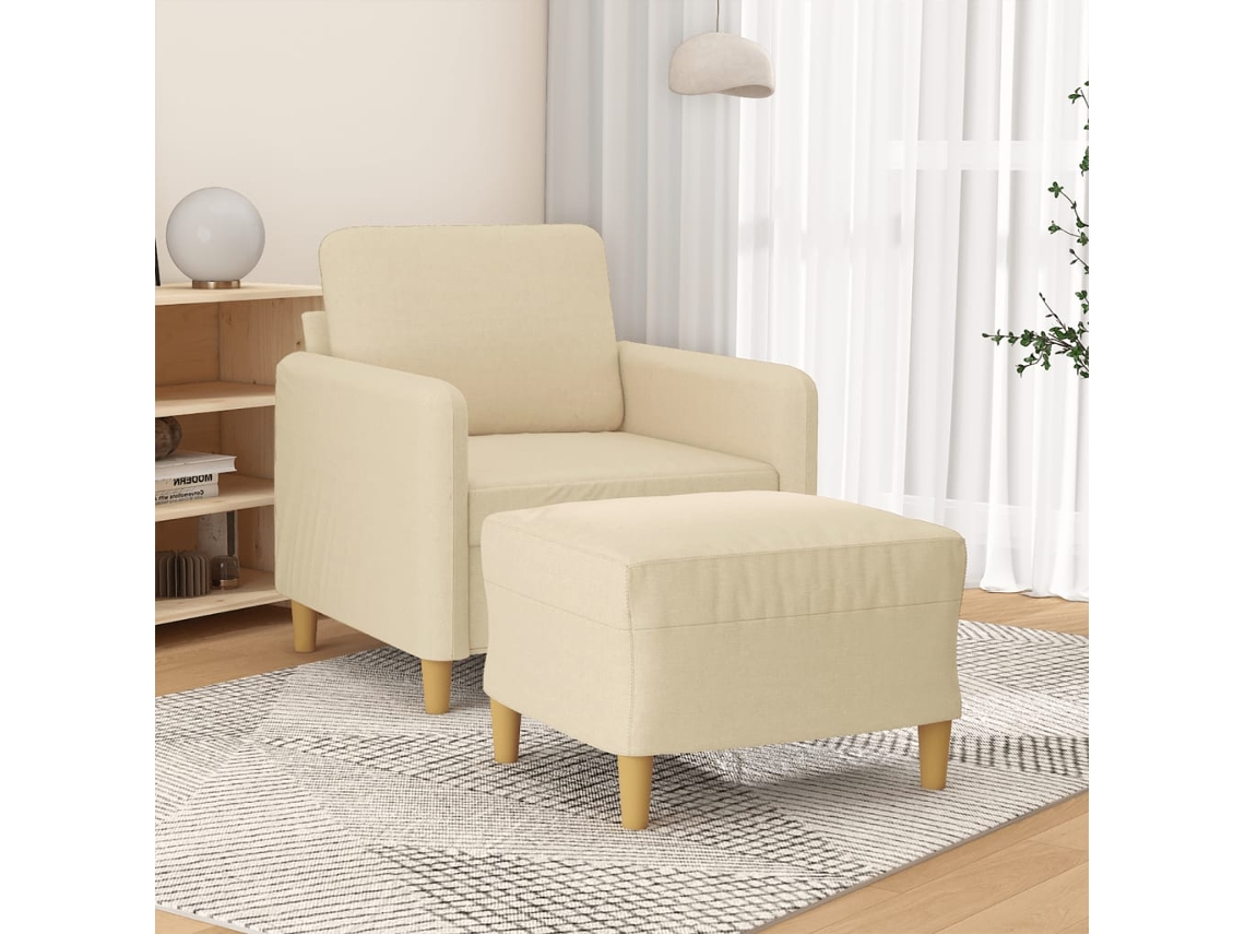 Vidaxl Poltrona Com Apoio De Pés 60 Cm Tecido Cor Creme