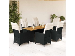 Vidaxl 7 Pcs Conjunto De Jantar P/ Jardim C/ Almofadões Vime Pe Preto