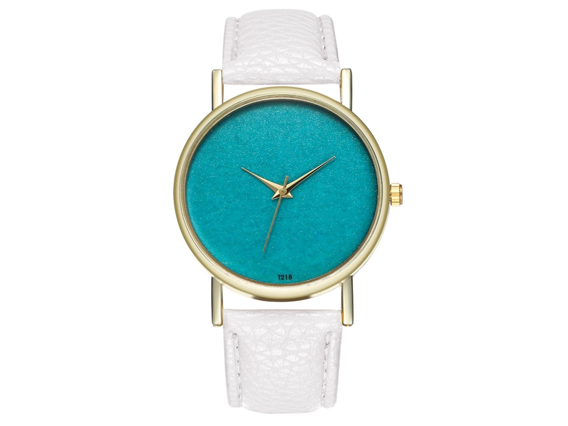 Relógio de pulso feminino elegante com pulseira de PU e mostrador analógico redondo de quartzo (branco)