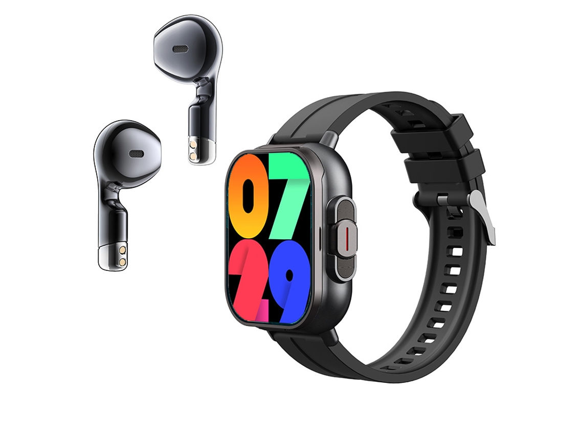 SHAH ARPAN Smart Watch D8 Tws Earbuds 2 em 1 Exame de Saúde Silicone Preto Versão em Inglês