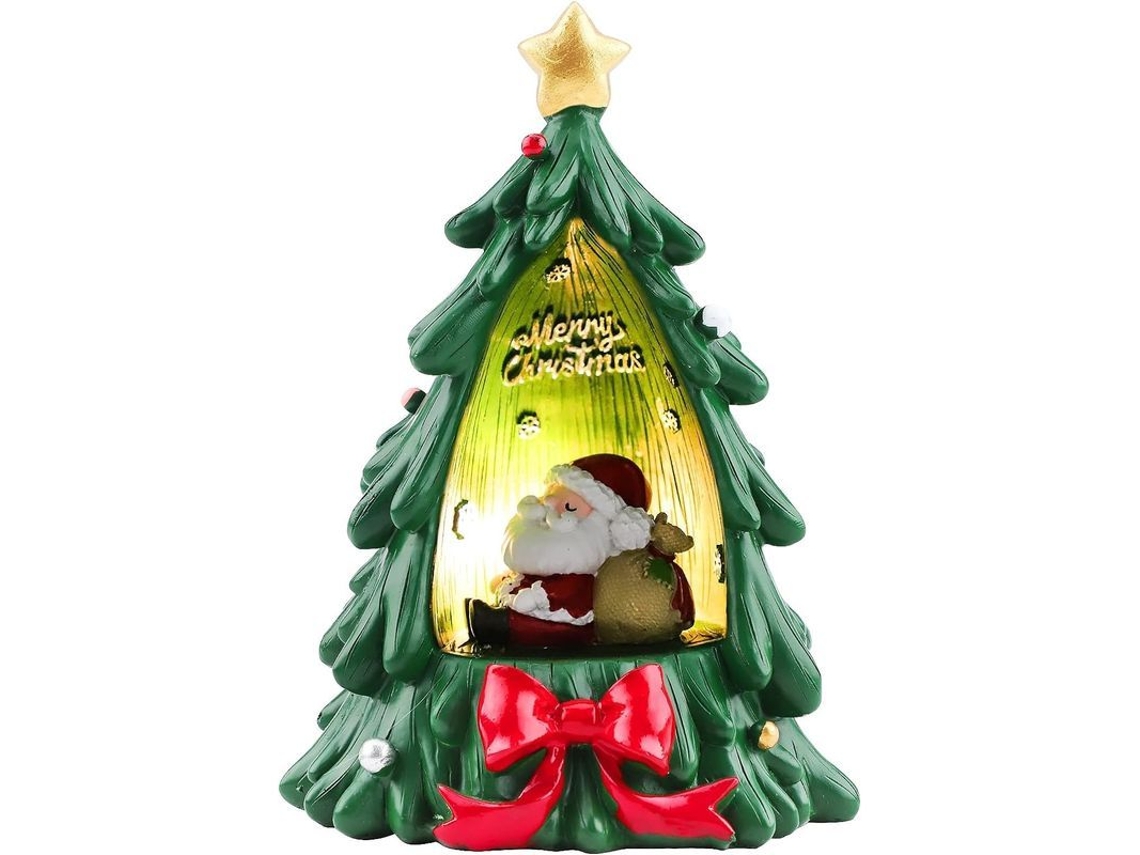 Figura De Resina Navideña Com Luzes Led, Ornamento De Mesa Papai Noel, Decoração De Natal 17cm