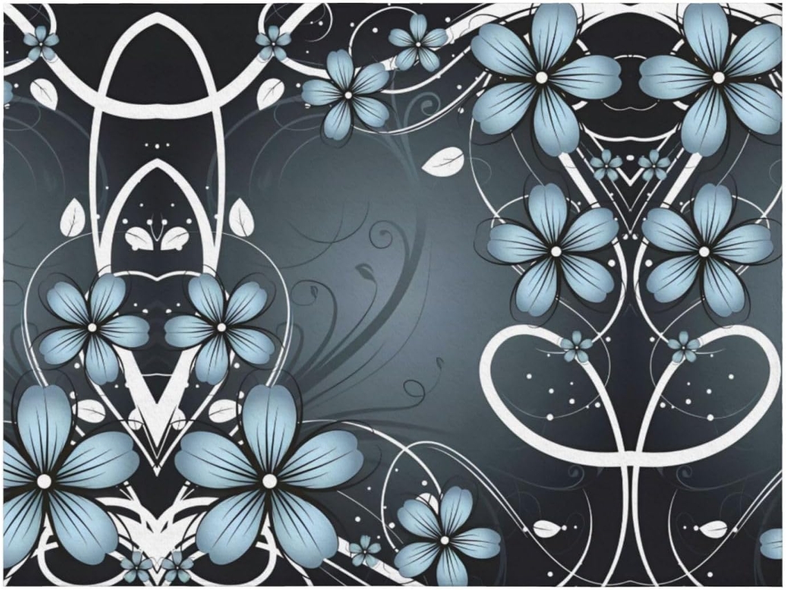 Colcha de Flanela Azul com Estampa Floral Macia e Aconchegante 203 X 152 Cm, Macio, Quente, Ideal para Quart