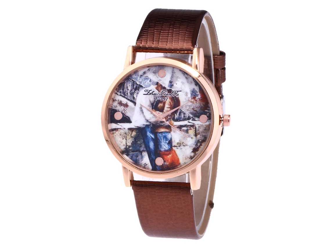 Relógio de Pulso Analógico com Pulseira Pu Estilo Fashion Quartzo Café