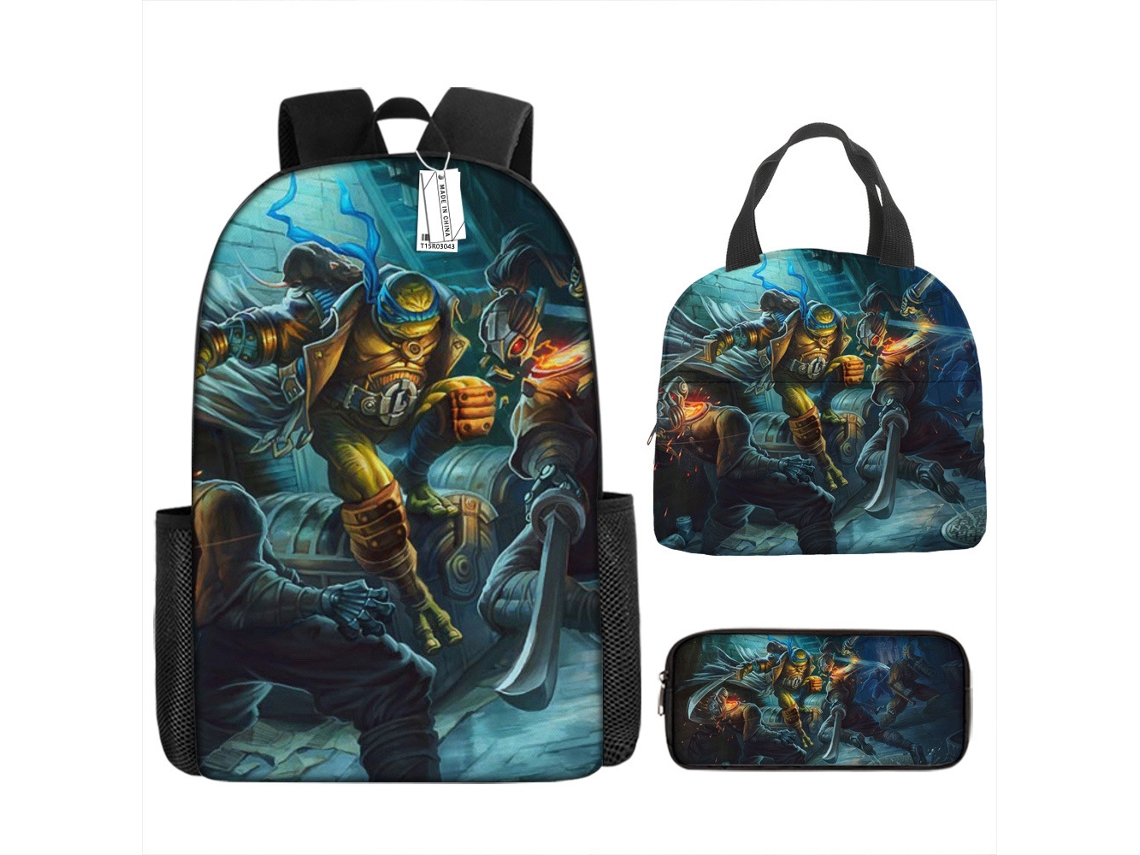 Mochila Escolar, Infantil, Estampa De Desenho Animado Com Estojo E Lancheira
