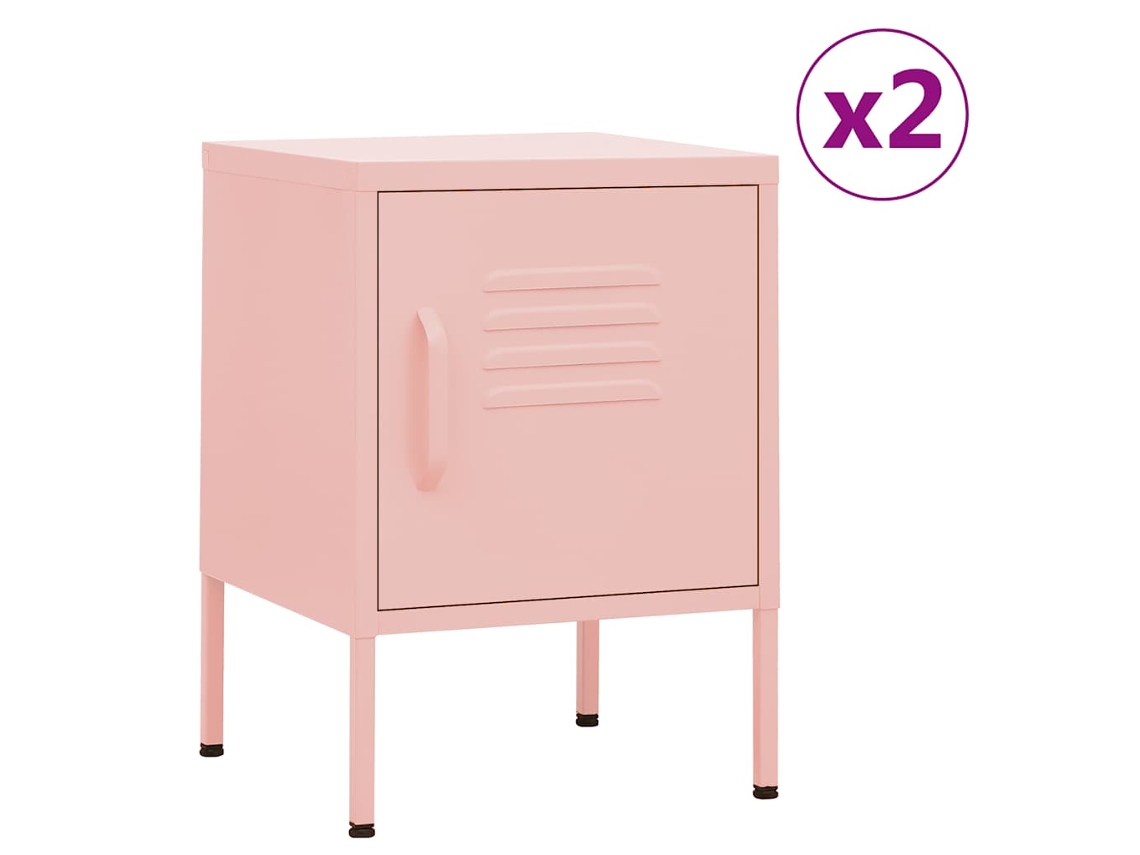 Vidaxl Mesas De Cabeceira 2 Pcs 35x35x51 Cm Aço Rosa