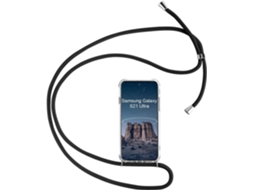 Correia Colar Ultra para Samsung Galaxy S21 Ultra 5G HONGWE. Silicone Textura Macia Preto