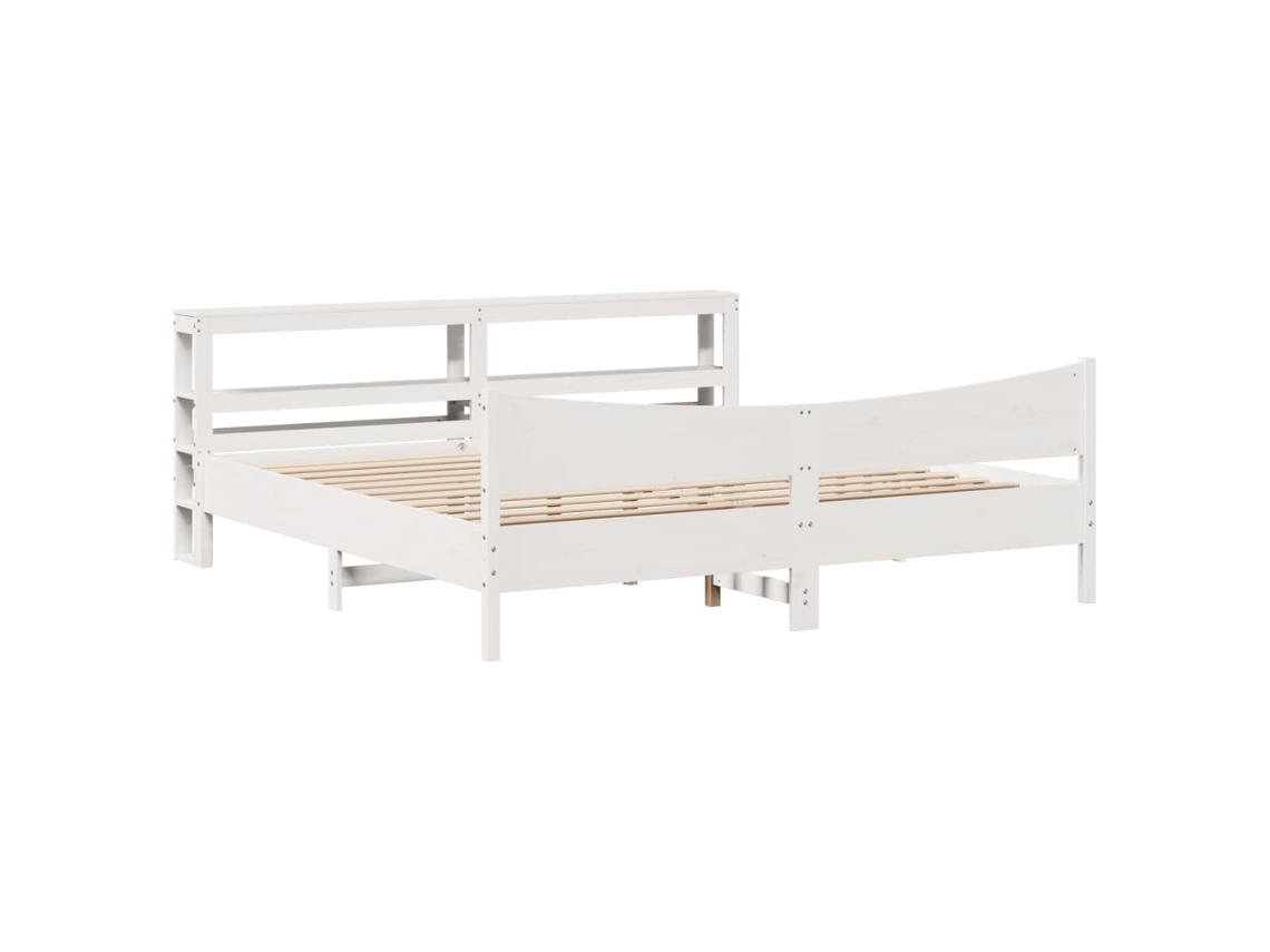 Estrutura de Cama com Cabeceira Pinho Maciço Branco MAISON EXCLUSIVE 180x200 cm