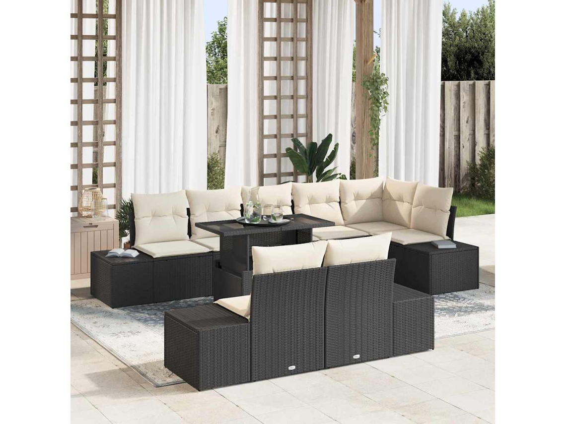 Vidaxl Conjunto de Sofá de Jardim 9 Pcs Preto Rattan Sintético