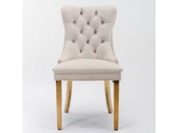 Conjunto de 2 Cadeiras de Jantar Modernas Nikki Aa Furniture em Madeira Maciça com Veludo e Pés em Aço Inox Dourado,bege e Dourado PAPRIKA