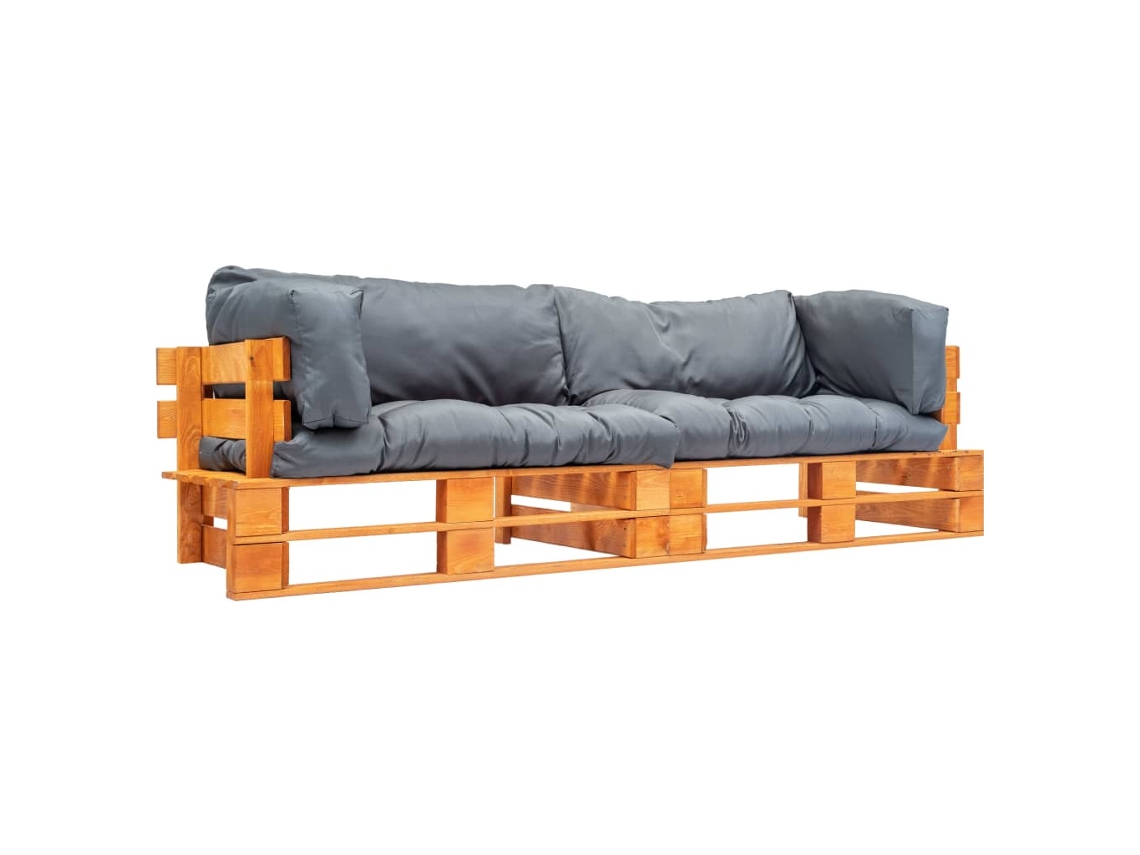 Vidaxl Sofás Paletes Jardim 2 Pcs Almofadões Cinzentos Madeira Pinho