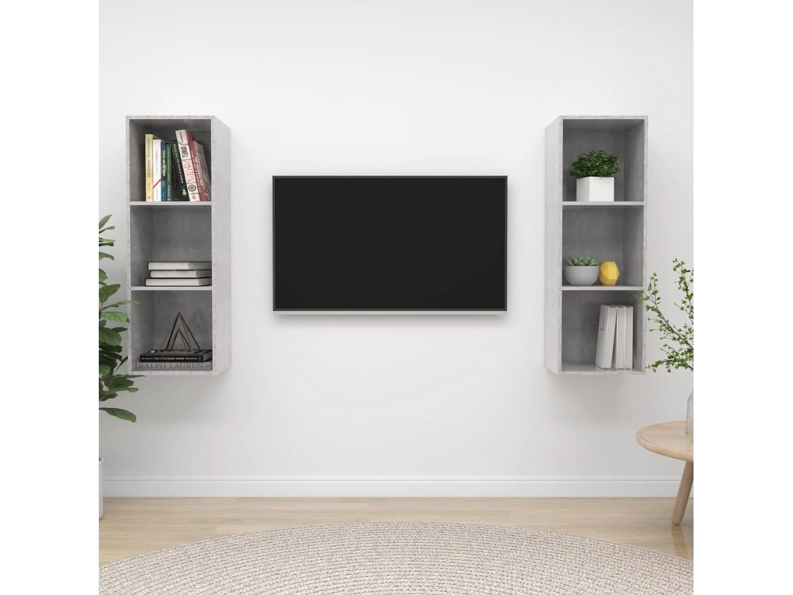 Vidaxl Armários De Parede Para Tv 2 Pcs Contraplacado Cinzento Cimento