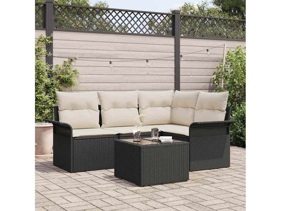 Vidaxl Conjunto de Sofá de Jardim 5 Pcs Preto Vime Pe