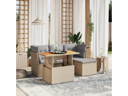 6 Pcs Conjunto De Sofás P/ Jardim Com Almofadões Vime Pe Bege Dkd Home Decor