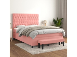 Vidaxl Cama Com Molas/colchão 140x200 Cm Veludo Rosa