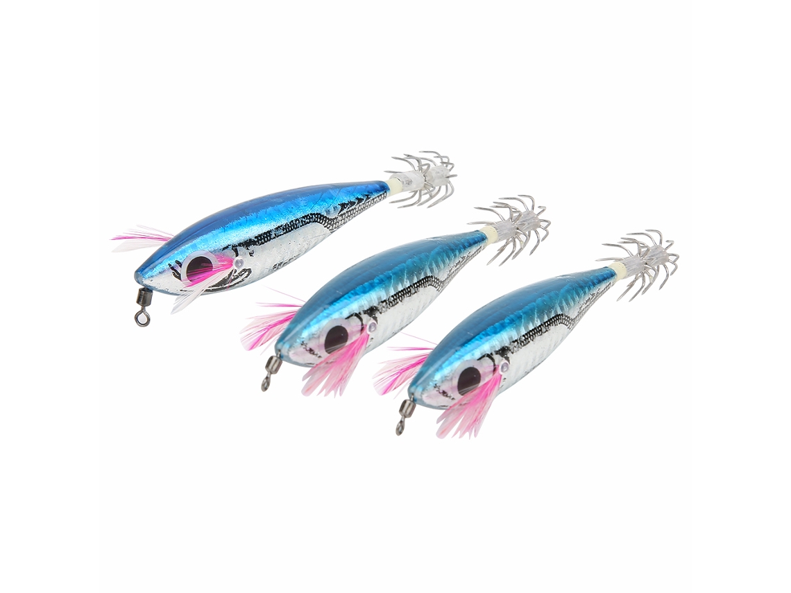 Squid Bait (luminous Fish Attracting Bionic Lure) Blue Round Belly Wooden Shrimp Squid Bait Blue